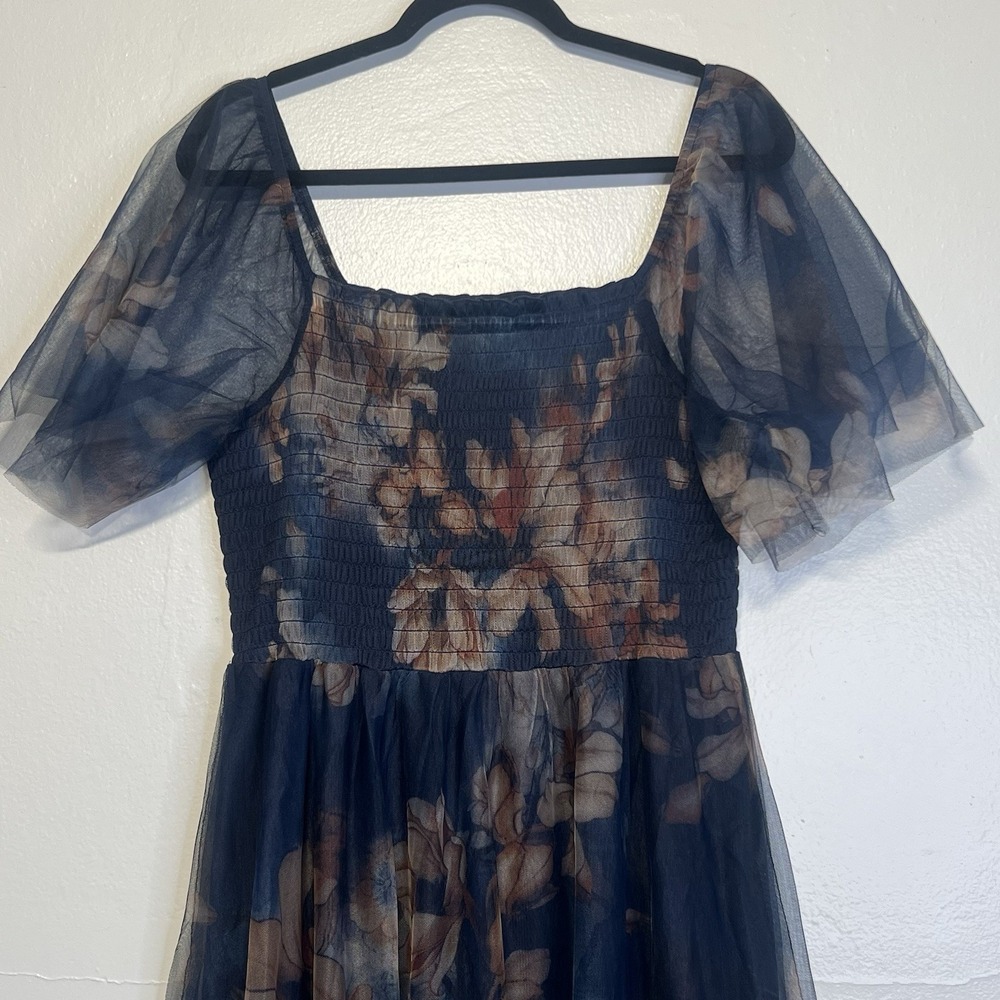 Baltic Born Cassandra‎ Tulle Maxi Dress Dark Blue Floral SZ xl Ethereal Romantic - Picture 5 of 16